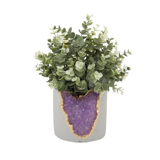 Flora Bunda® 11" Eucalyptus in Purple Amethyst Crystal Planter